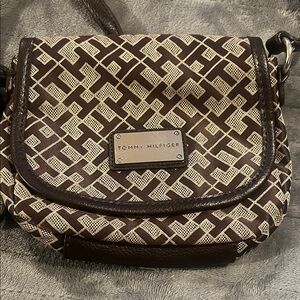 Tommy Hilfiger Brown and Cream Patterned Crossbody Bag